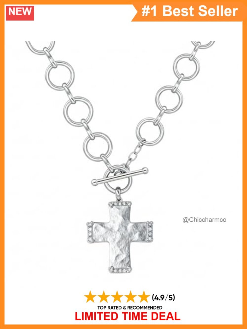 925 Sterling Silver Chunky Cross Pendant Necklace Copper Chain